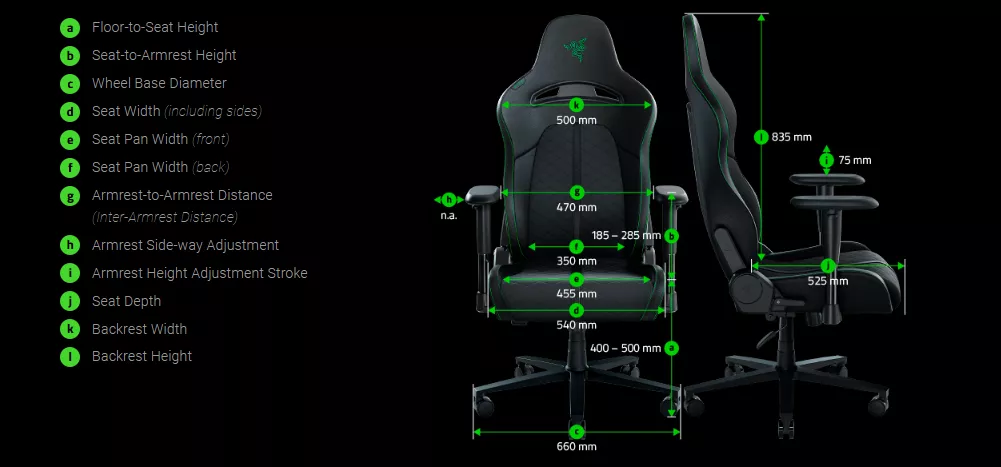 מידות של הכיסא רייזר דגם ENKI X